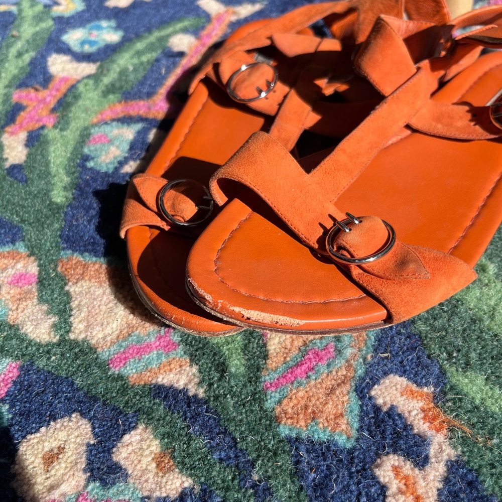 Prada Vibrant Orange Suede Sandals - Picture 6 of 7